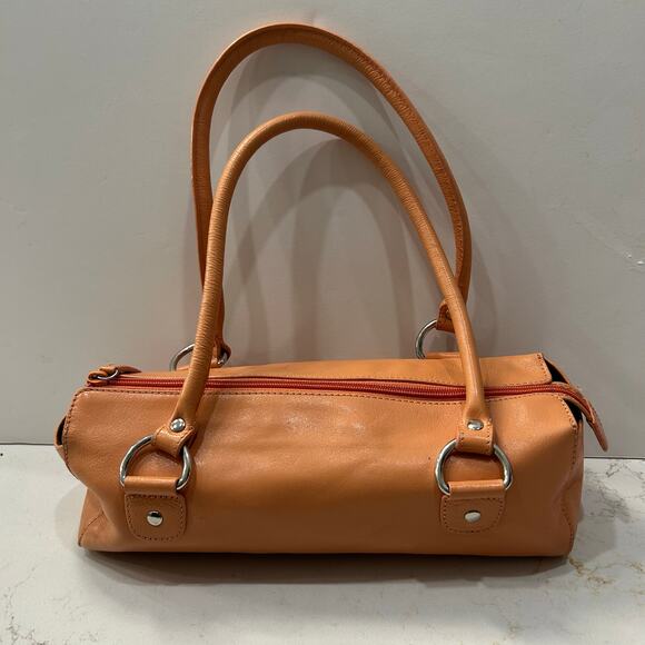 Trendy baguette shape Kenneth Cole New York Leather Satchel Shoulder Bag Tan - Picture 2 of 5